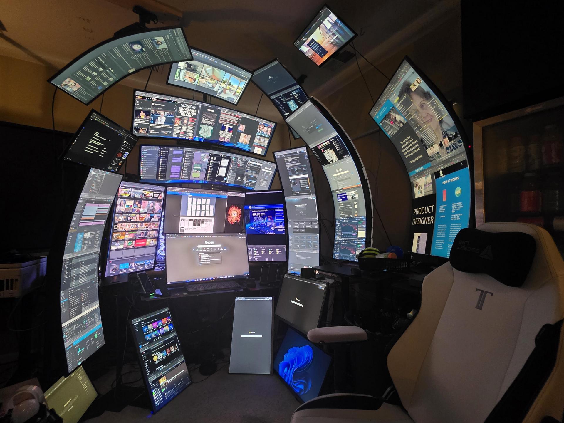 The Sphere — full curved monitor bank from workstation vantage